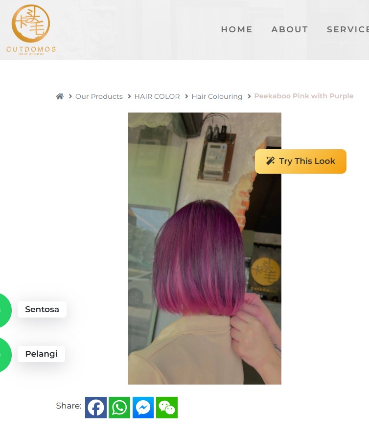 Cutdomos Hair Studio using Newpages AI Virtual Try-On feature on website